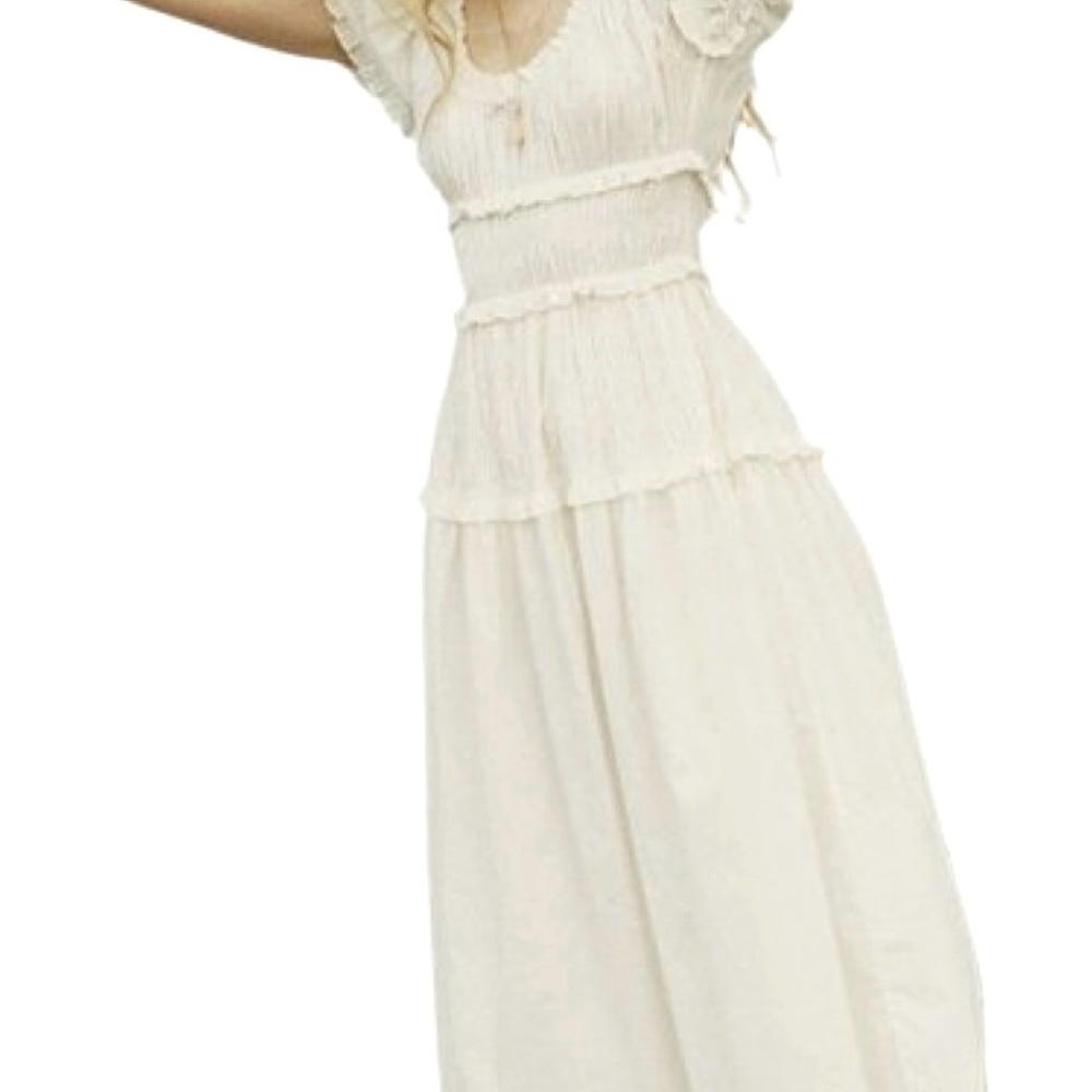 Doen White Midi Dress with Ruffle Cap Sleeves